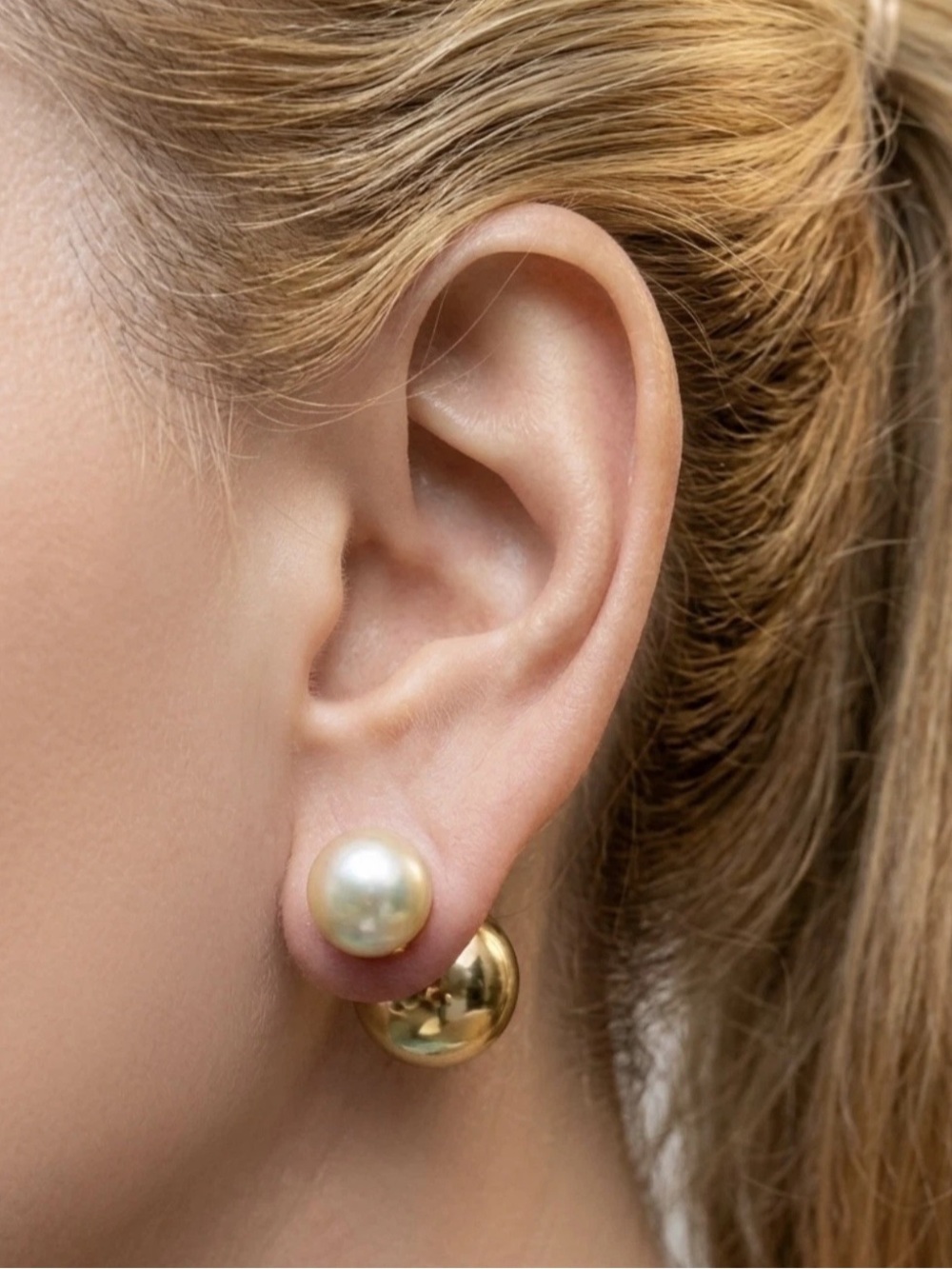 Double Sided Y2K Gold Pearl Stud Ball Celebrity Tribal Acrylic Earrings